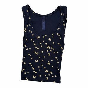 Brand New SKIMS Cotton Rib Daisy Print Tank Top Shirt Size XS Navy Blue